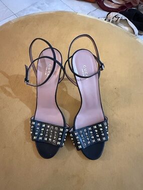 Gucci Black Studded Open-Toe Ankle-Strap Heels